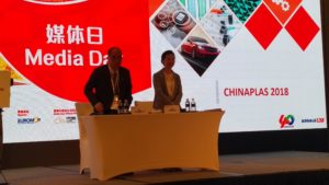 Stanley Chu, president of Adsale CHINAPLAS, is talking about the secret behind the growing success of chinaplas at the media day press conference in Shanghai